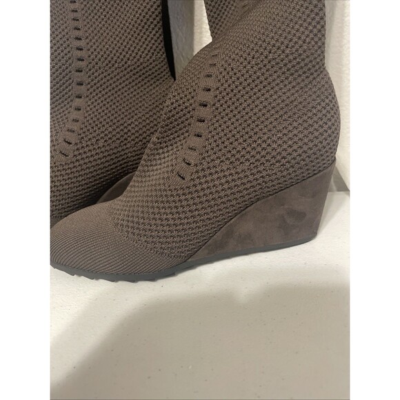 Eileen Fisher Kasana Chocolate Brown Knit Wedge Boots Mesh Stretch VNC 6.5 - Picture 2 of 11
